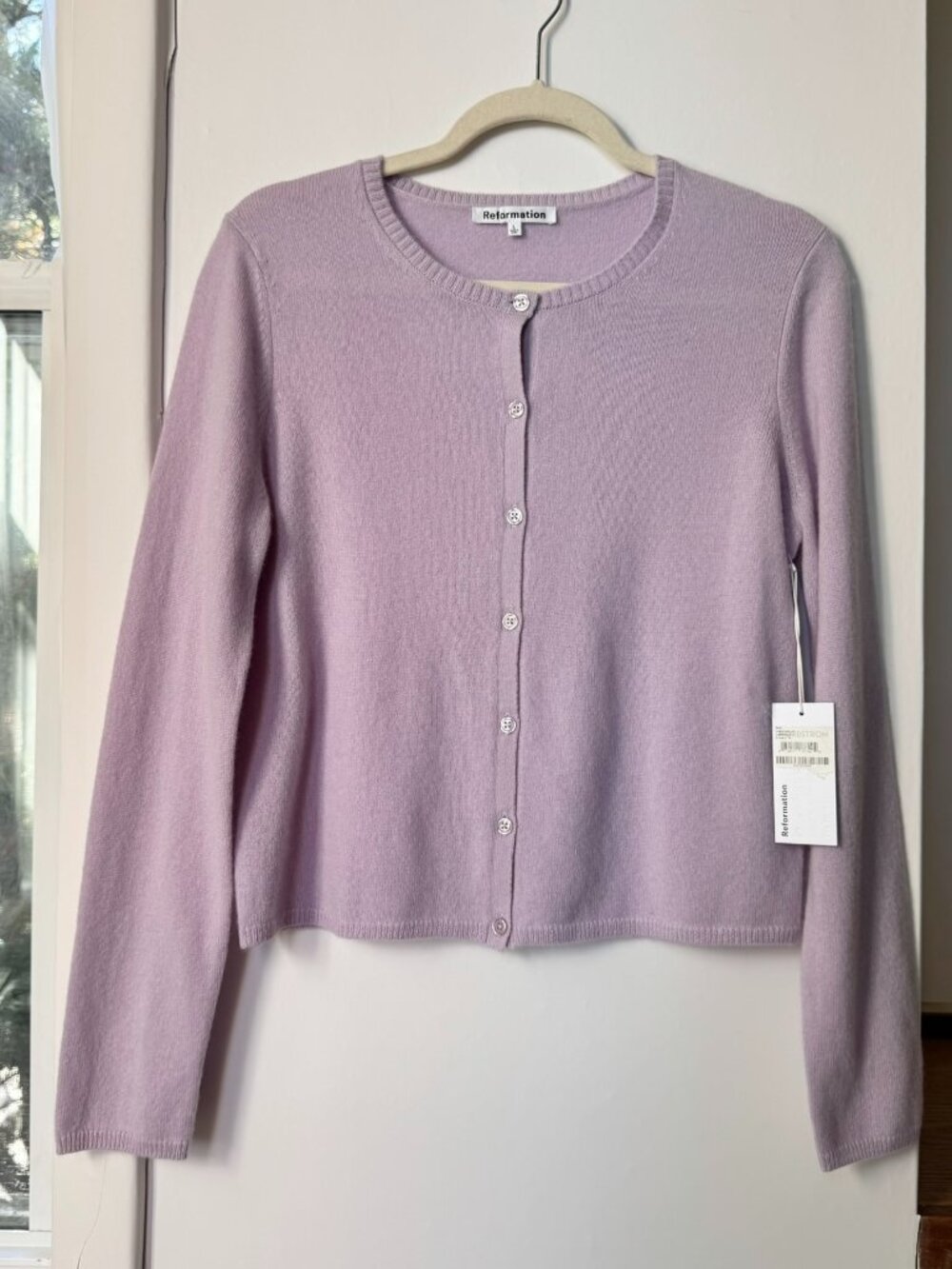 NWT Reformation Cashmere Crew Cardigan Sweater Lavender Purple Large